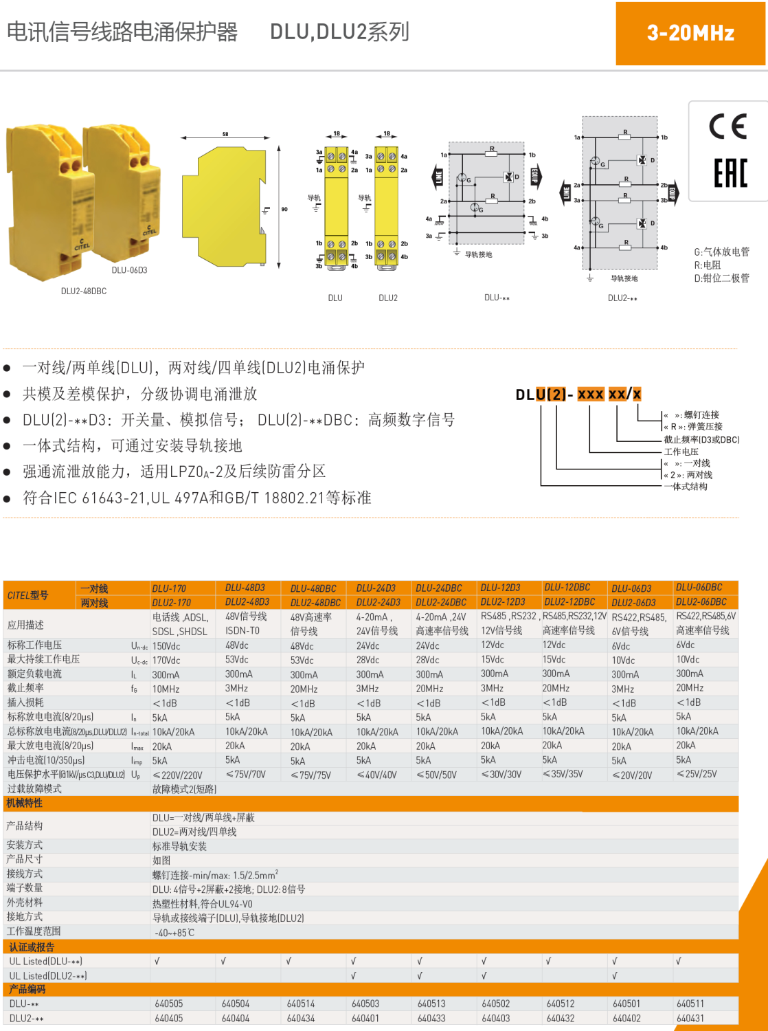 DLU2-06D3 CITEL西岱爾信號(hào)電涌保護(hù)器：高效防護(hù)