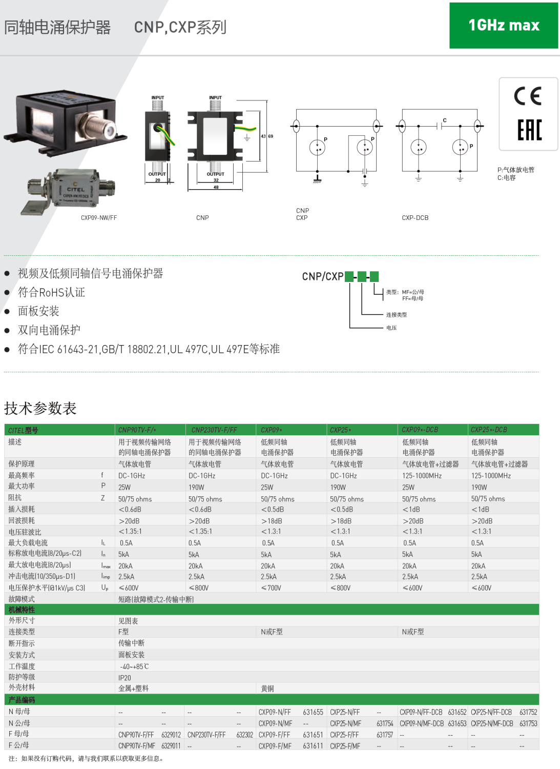 CXP09-NW/FF CITEL西岱爾視頻及低頻同軸信號(hào)電涌保護(hù)器：高效防護(hù)，穩(wěn)定傳輸