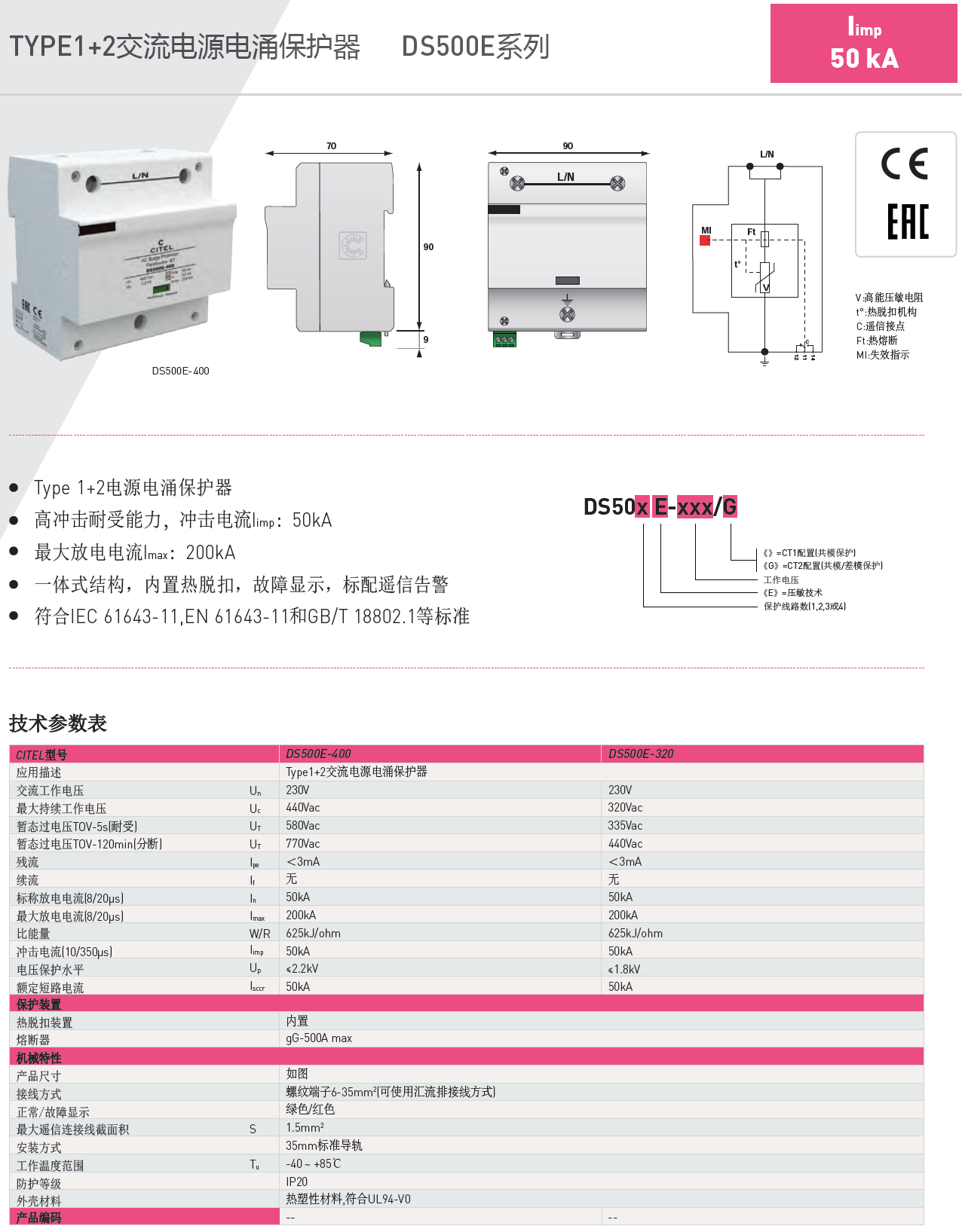 DS504E-400/G CITEL西岱爾電涌保護(hù)器：高能防護(hù)，