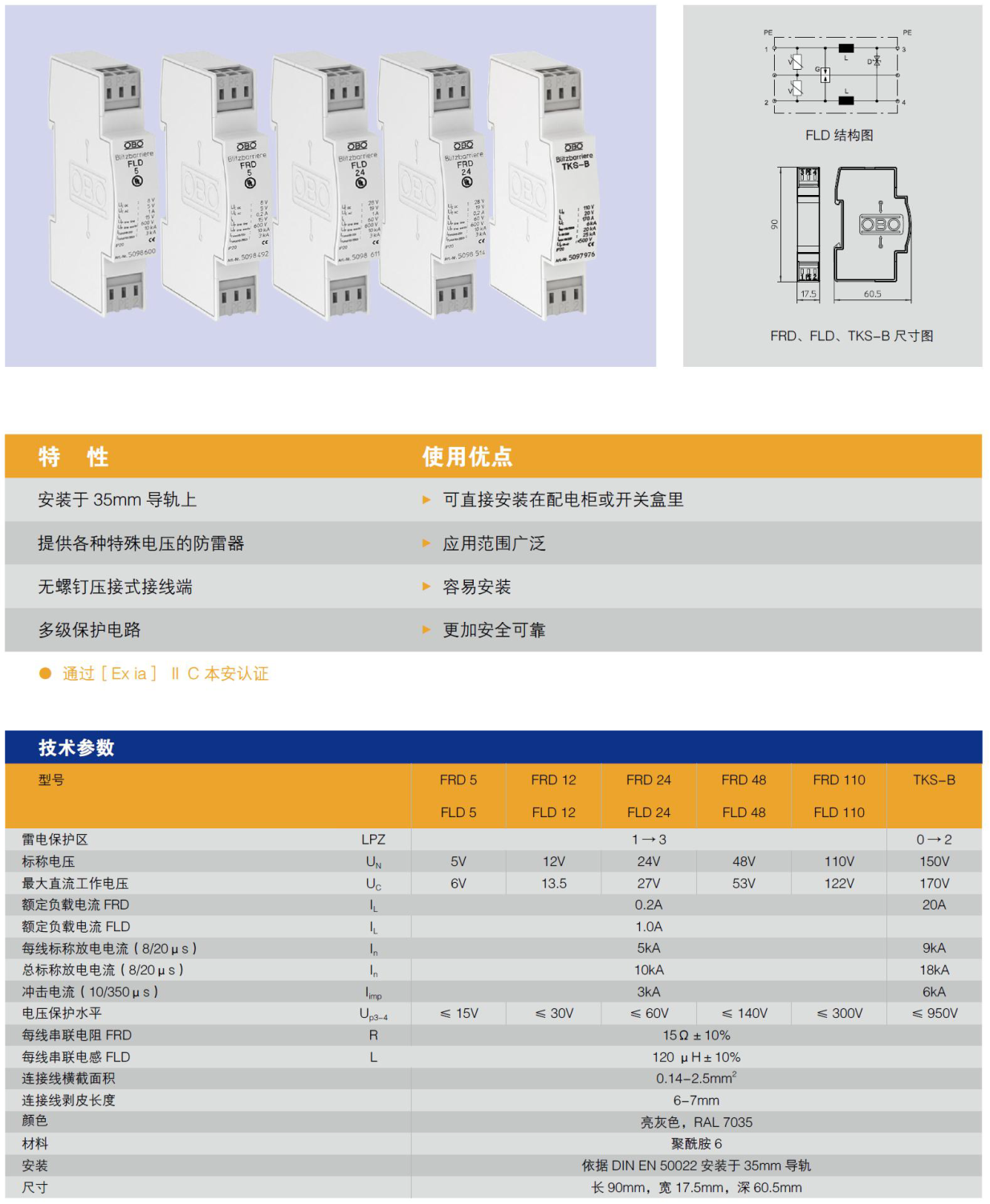 FLD 24 OBO測量與控制類信號防雷器：工業(yè)自動(dòng)化系