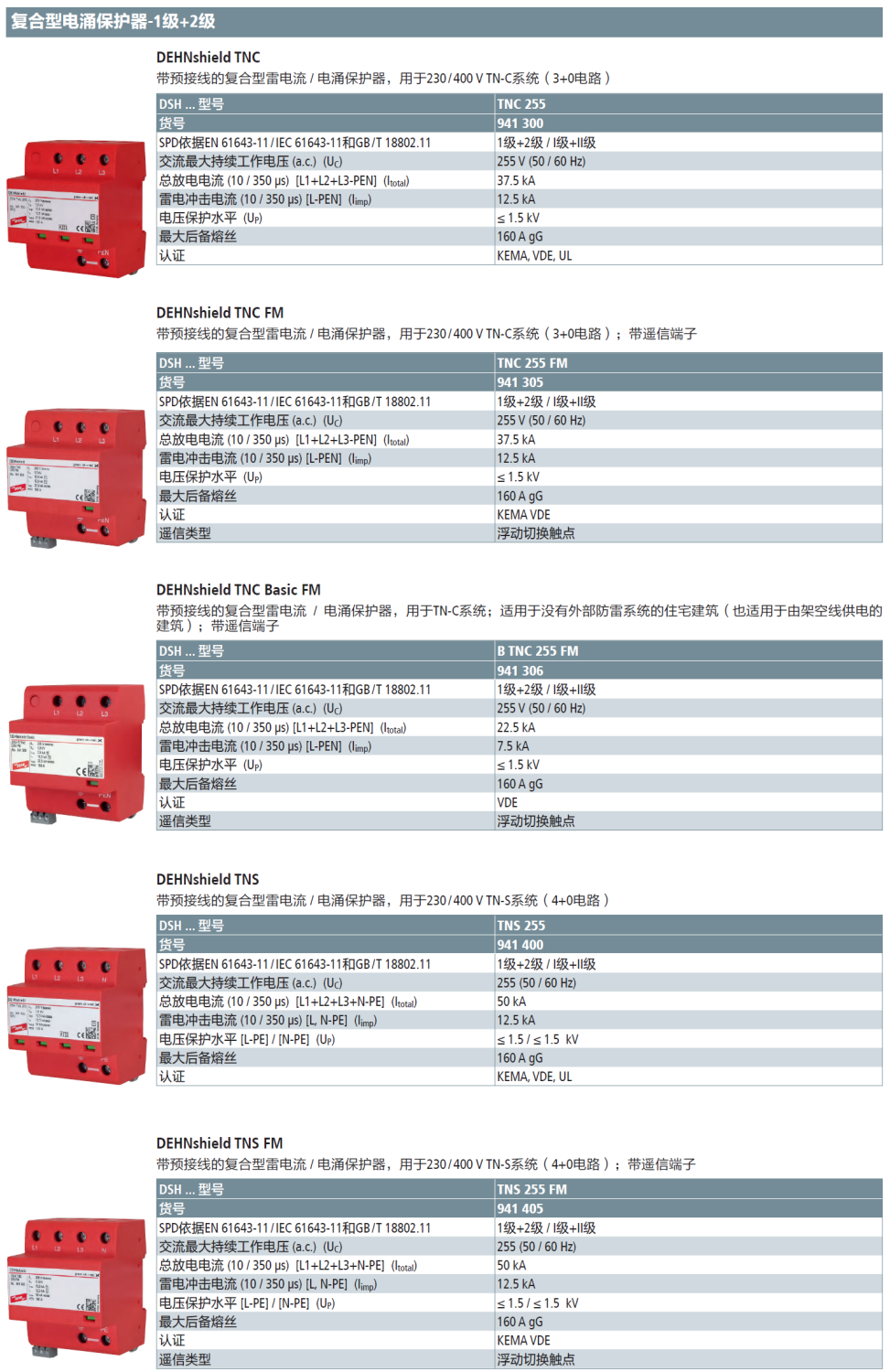 DSH TNS 255 FM DEHN復(fù)合型三相電涌保護(hù)器：高效