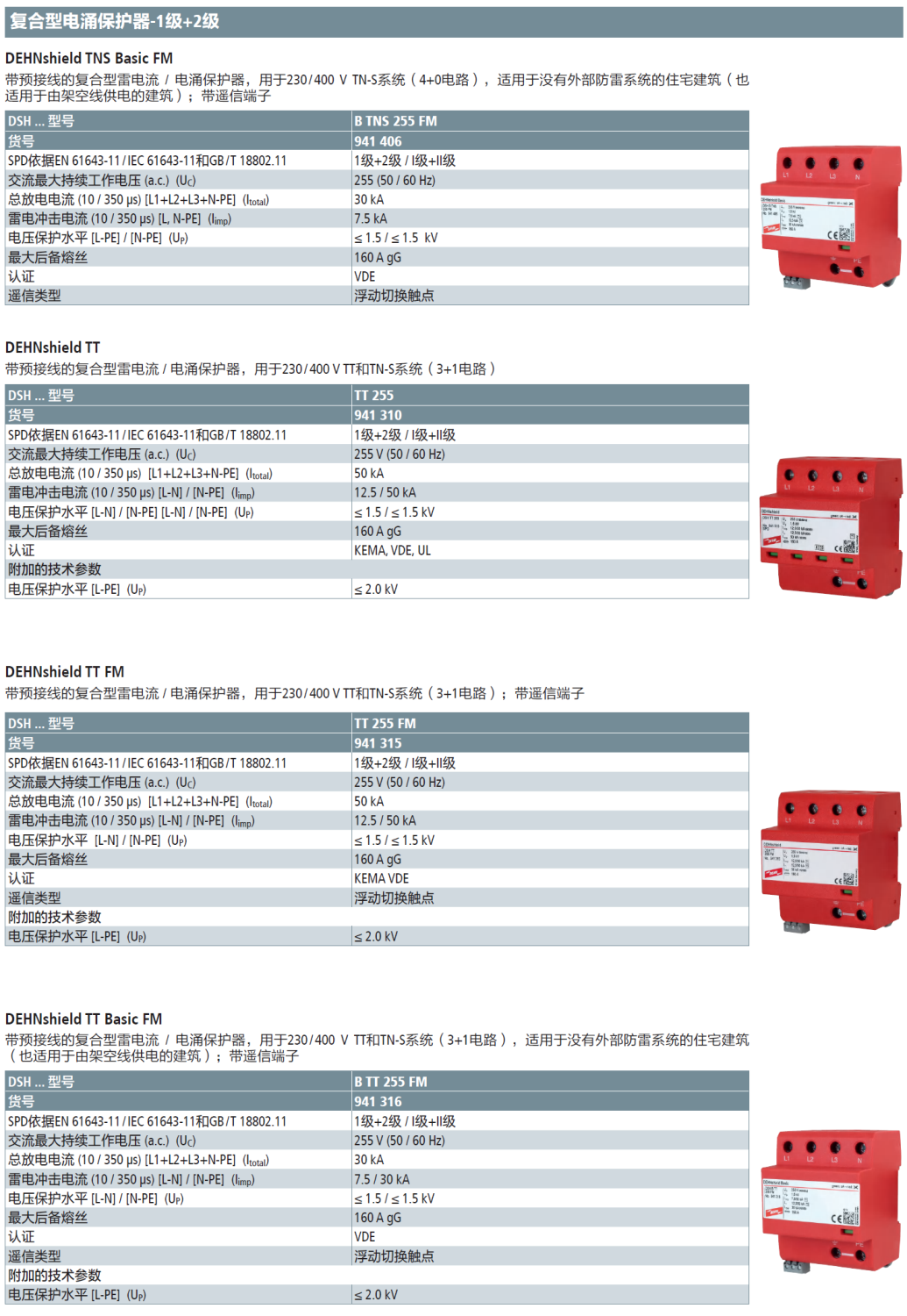 DSH TT 255 FM DEHN復(fù)合型三相電涌保護(hù)器：高效防