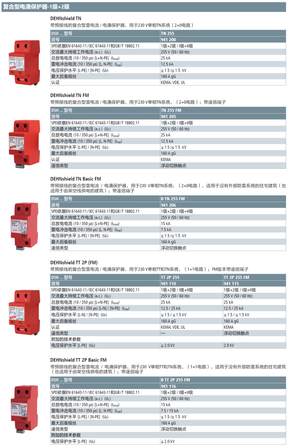 DSH TT 2P 255 FM DEHN復(fù)合型單相電涌保護(hù)器：高