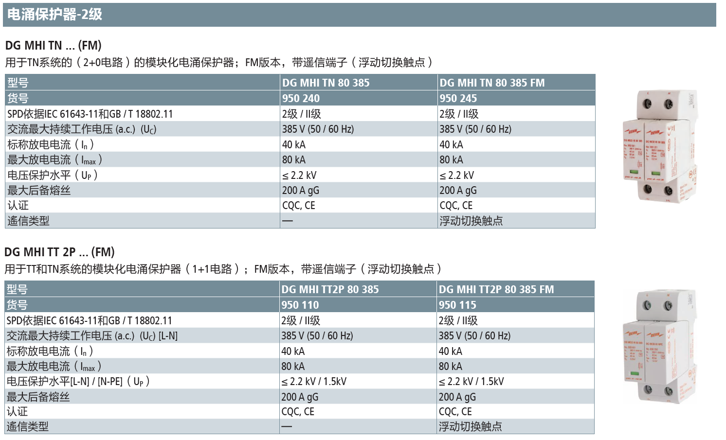 DG MHI TT 2P 80 385 FM：DEHN高效能單相電涌保護(hù)