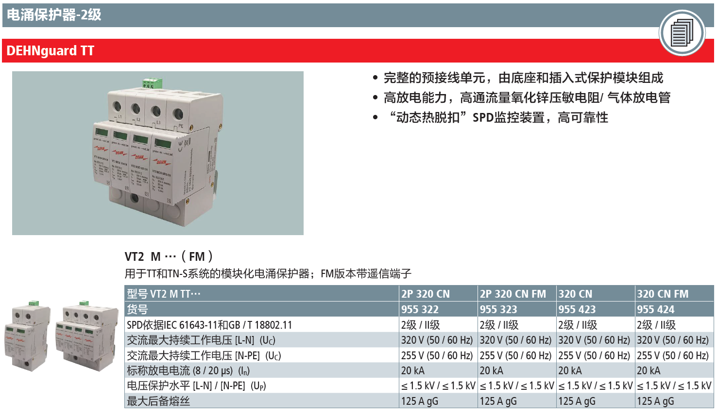 VT2 M TT 2P 320 CN FM DEHN高效能模塊化電涌保護(hù)