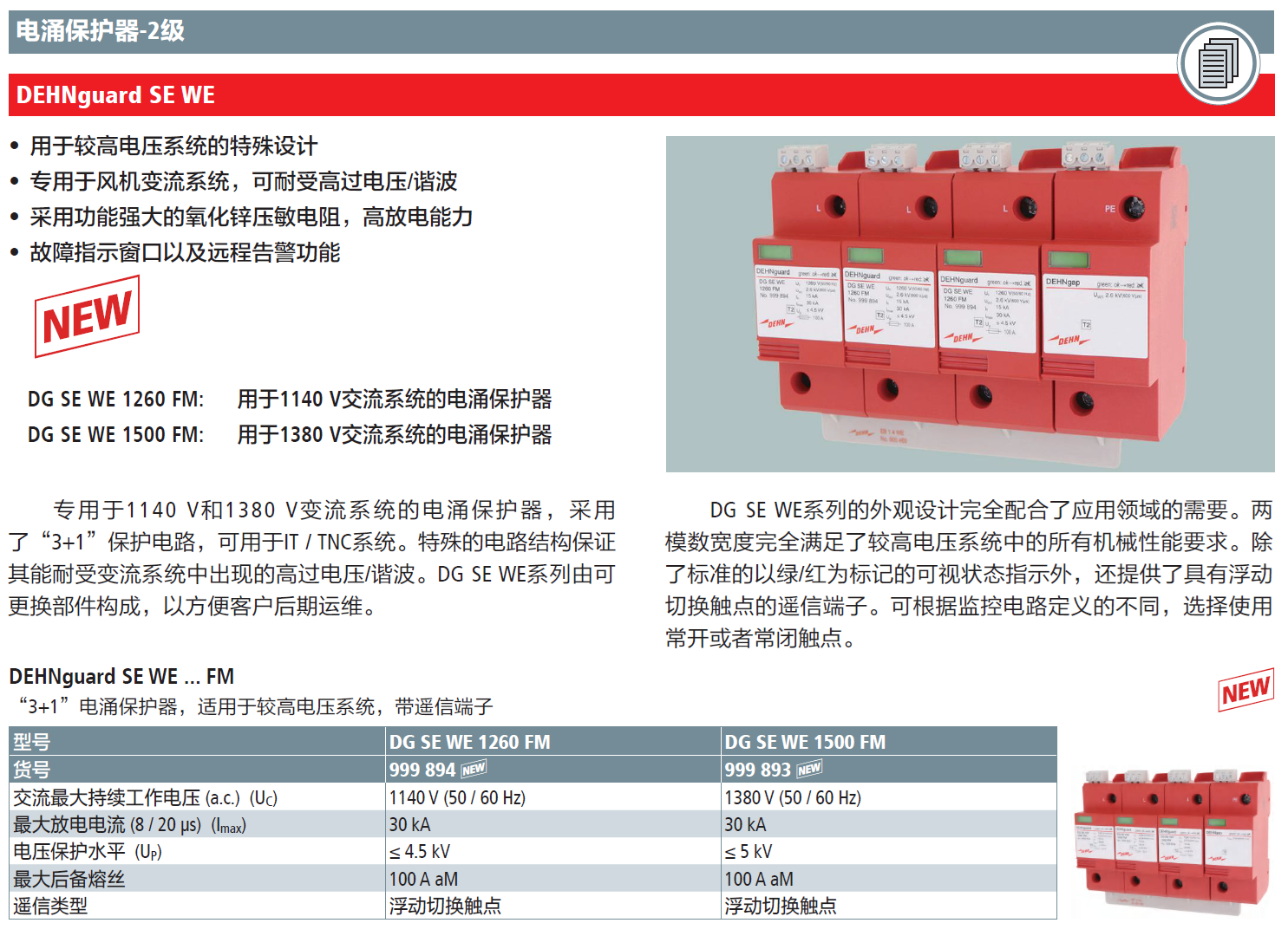 DG SE WE 1500 FM DEHN風(fēng)機(jī)變流系統(tǒng)電涌保護(hù)器：