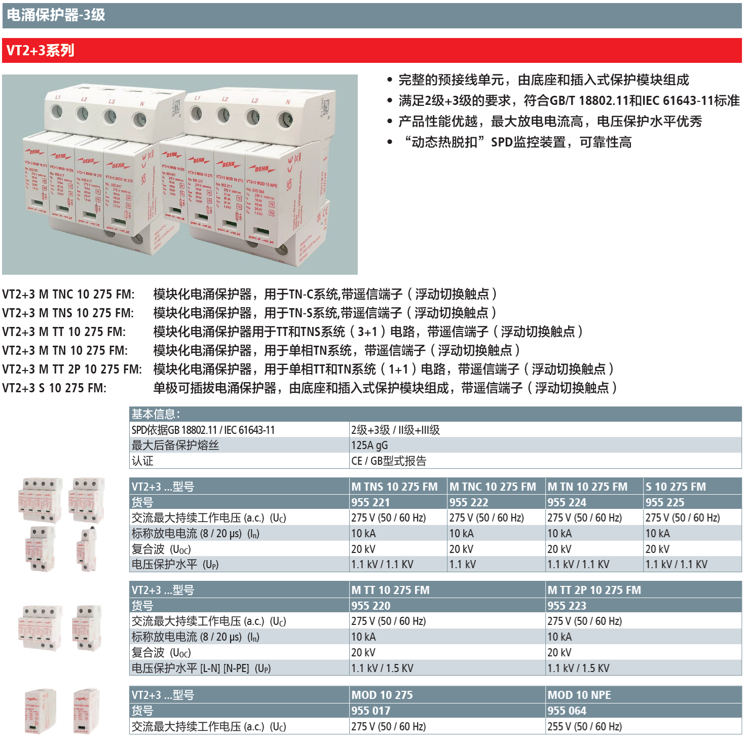 VT2+3 M TNC 10 275 FM DEHN電涌保護(hù)器：高效能電