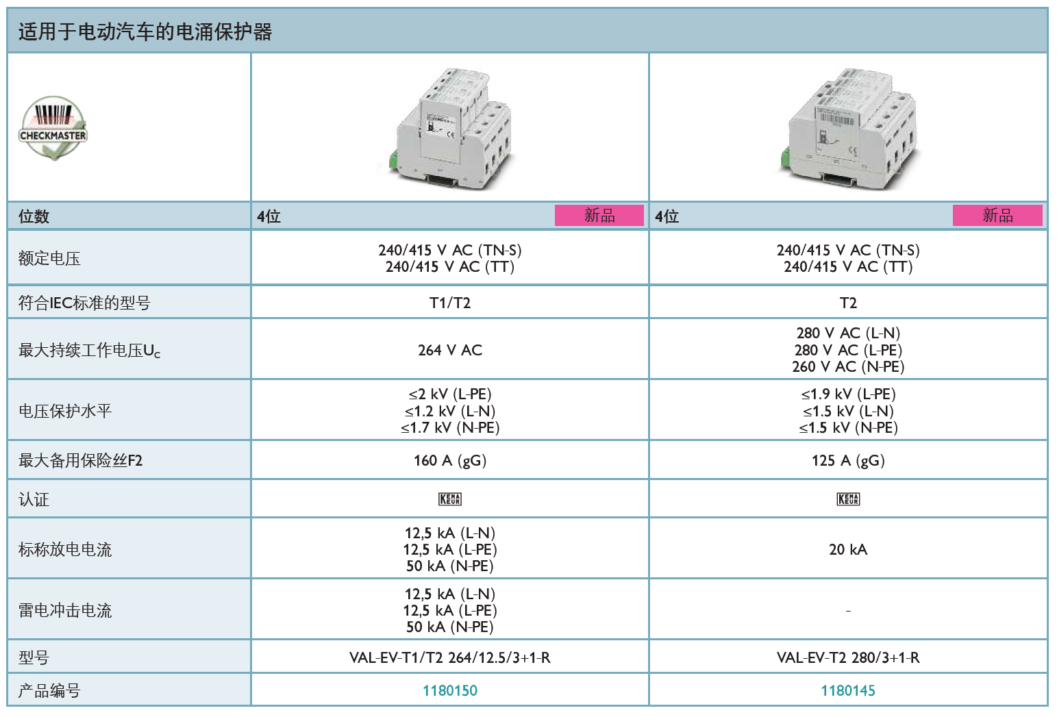 VAL-EV-T1/T2 264/12.5/3+1-R 菲尼克斯電源防雷器