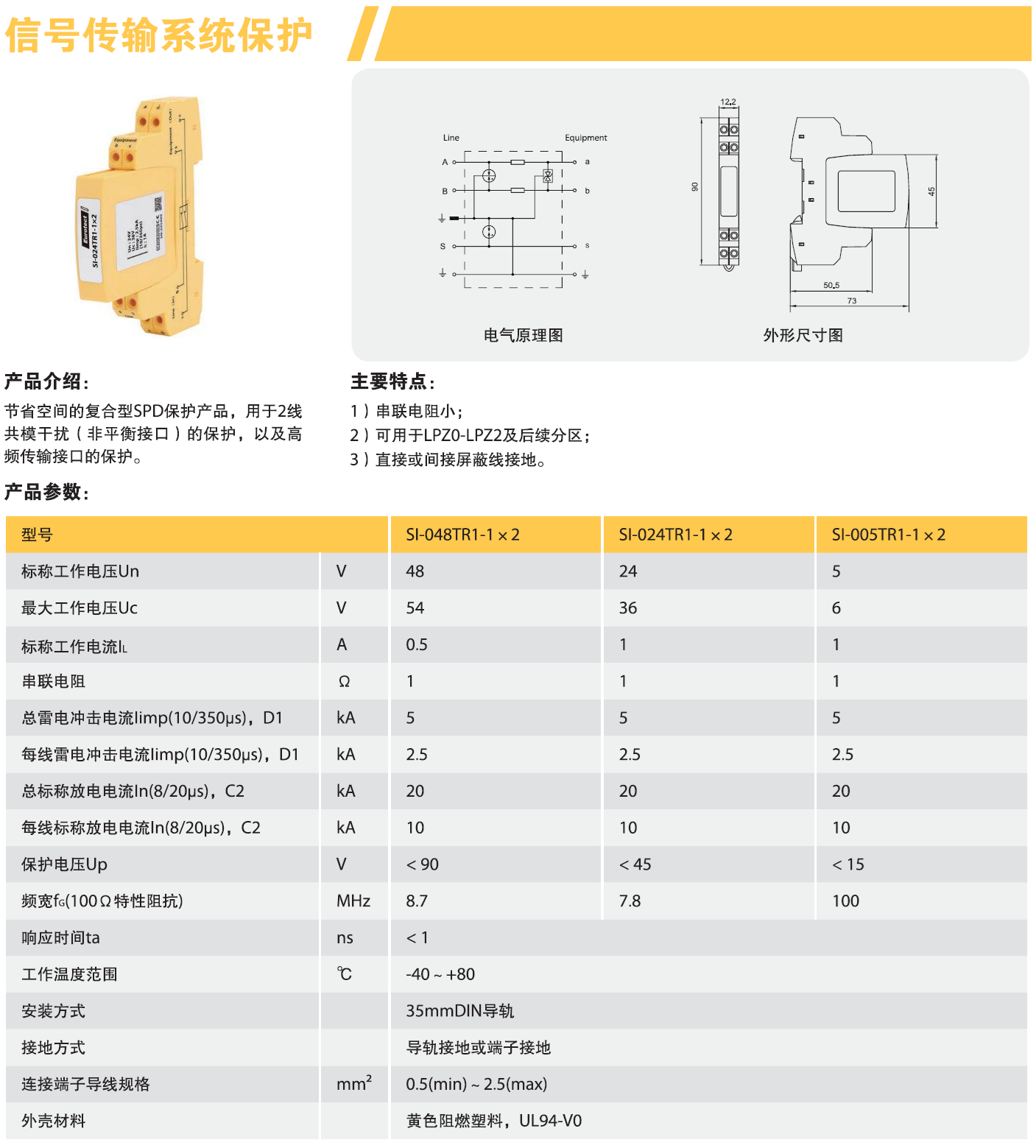 SI-024TR1-1x2 歐申信號防雷器：高性能多級保護解