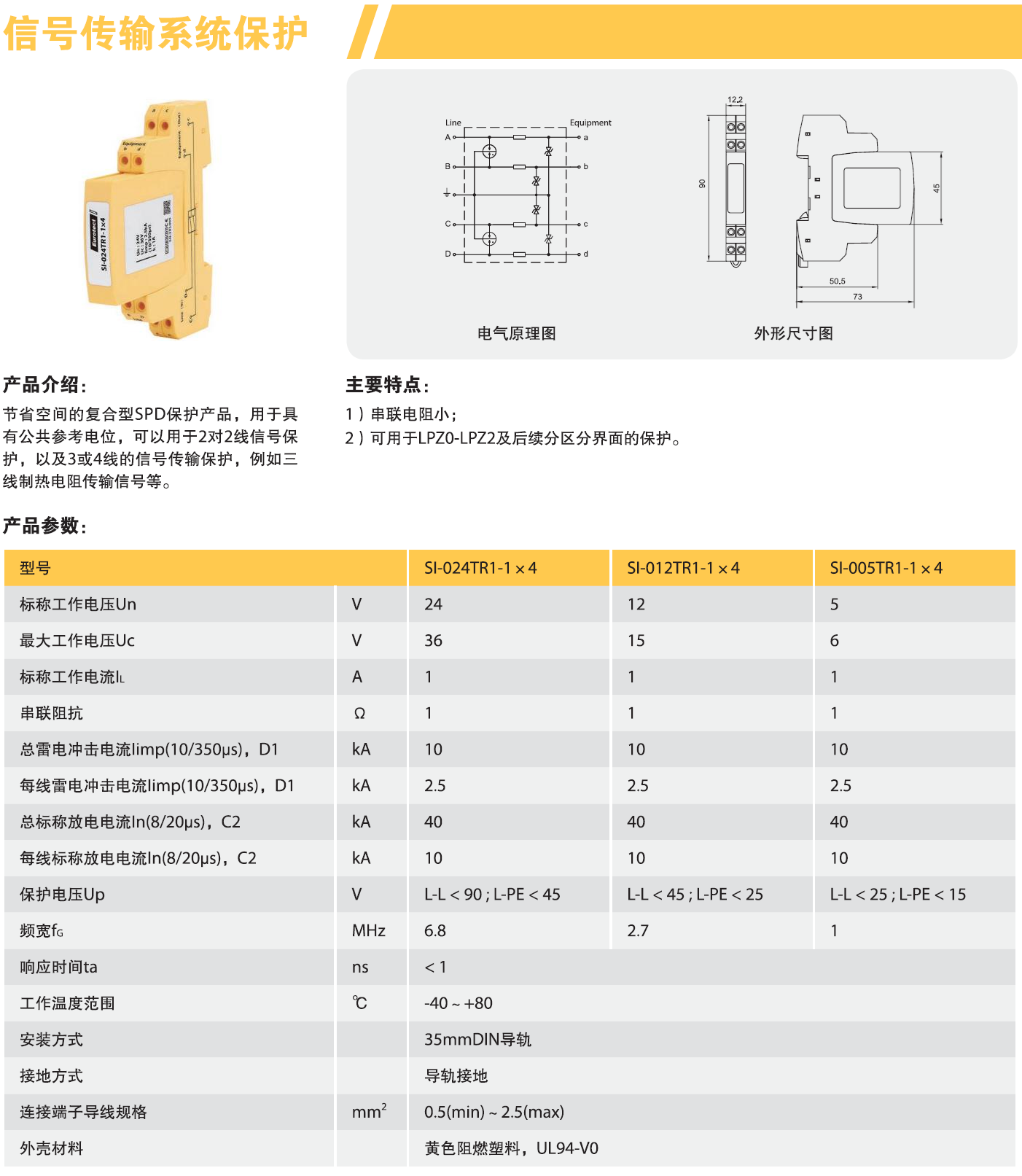 SI-024TR1-1x4 歐申信號防雷器：四線制工業(yè)級電涌
