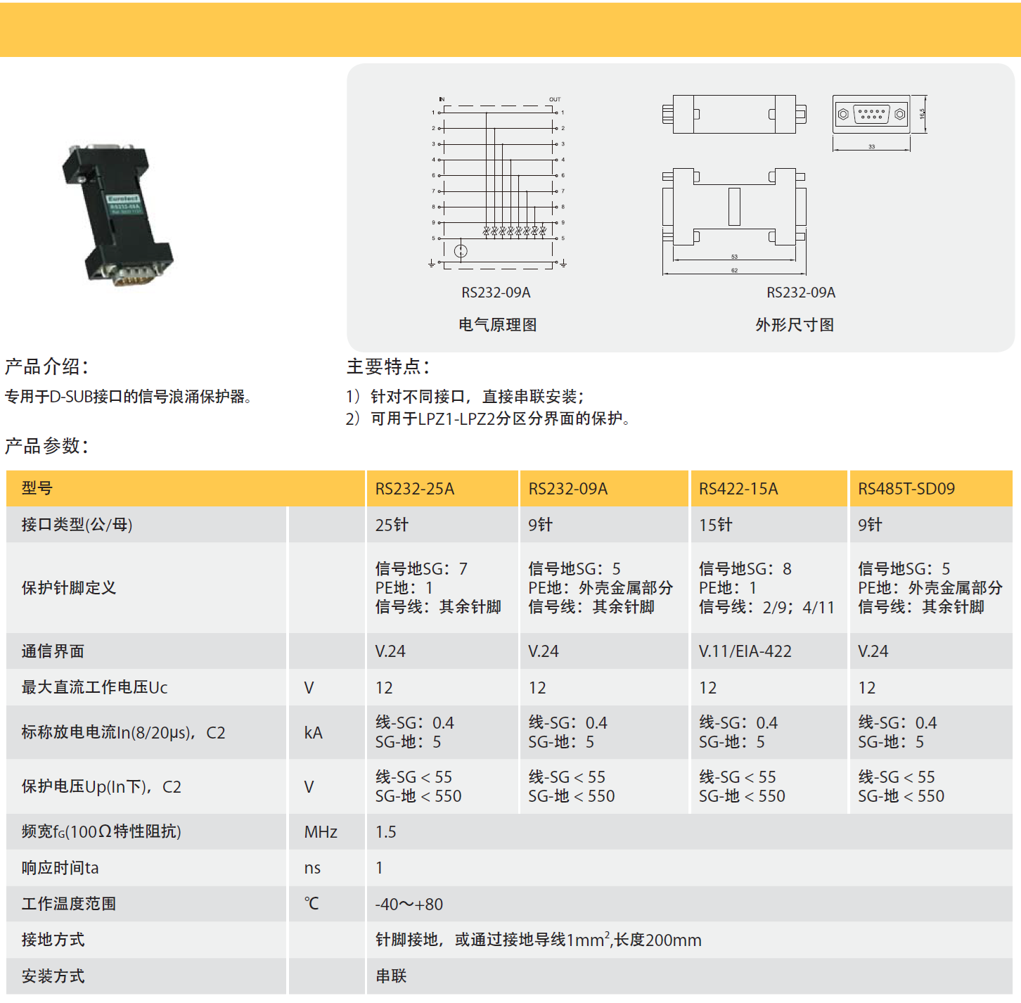 RS232-09A歐申串口信號防雷器的技術解析與應用指