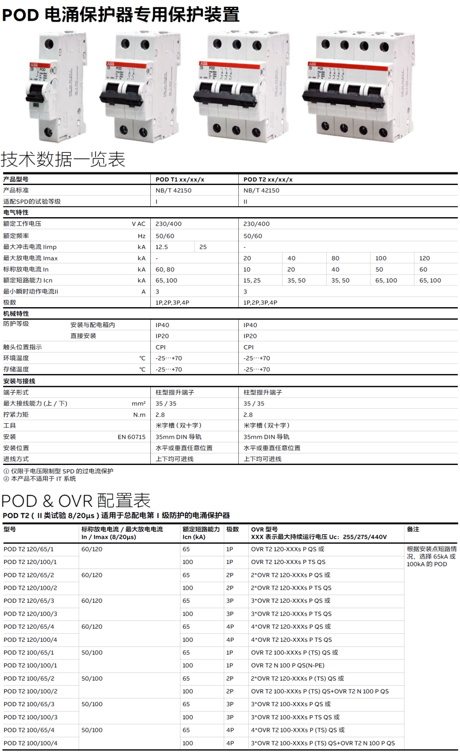 POD T2 120/100/4 ABB電涌專用后備保護(hù)器：創(chuàng)新技