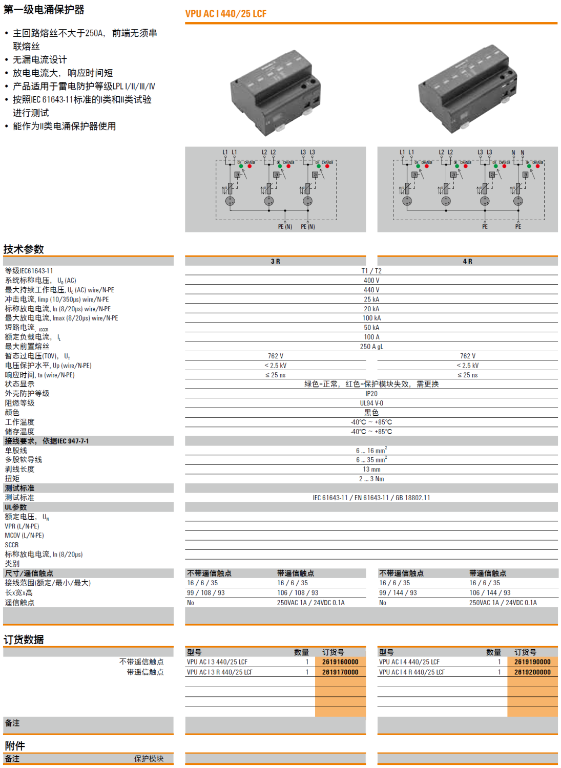 VPU AC I 4 R 440/25 LCF 魏德米勒電涌保護器詳解