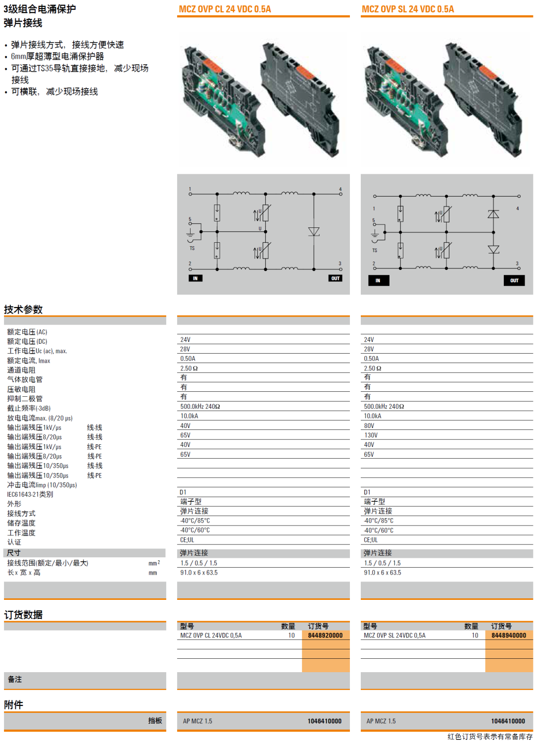 MCZ OVP SL 24VDC 0.5A 魏德米勒信號(hào)電涌保護(hù)器：