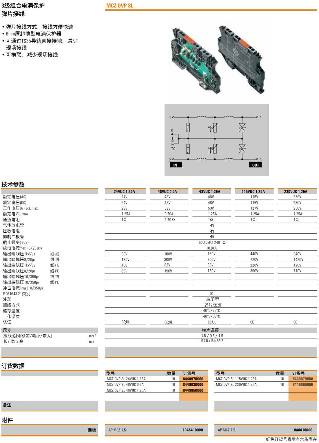 MCZ OVP SL 230VUC 1.25A 魏德米勒信號(hào)電涌保護(hù)器