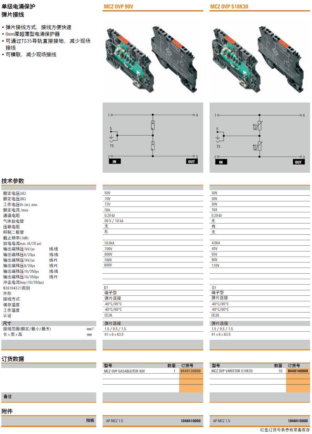 MCZ OVP GASABLEITER 90V(8449130000)，MCZ OVP VARISTOR S10K30(8449140000)，AP MCZ 1.5(1046410000)