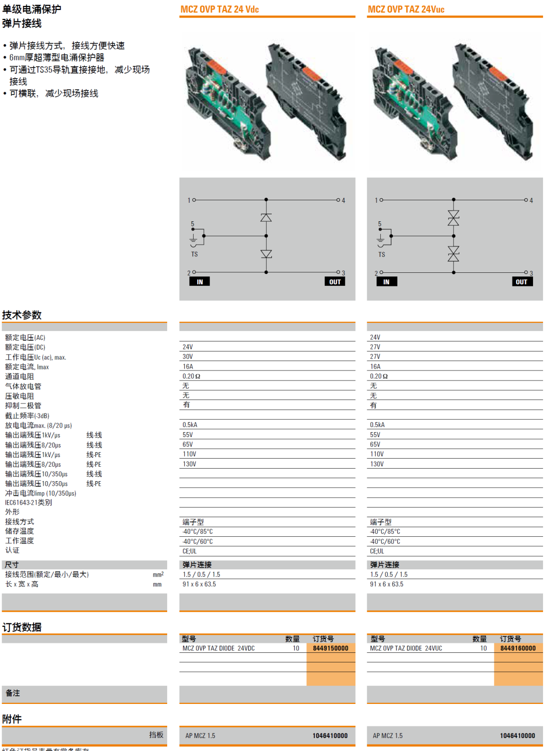 MCZ OVP TAZ DLODE 24VDC 魏德米勒信號(hào)電涌保護(hù)器