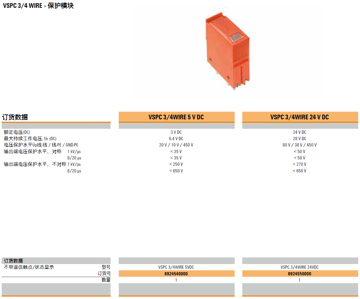 VSPC 3/4WIRE 24DC 魏德米勒多線信號電涌保護(hù)器模