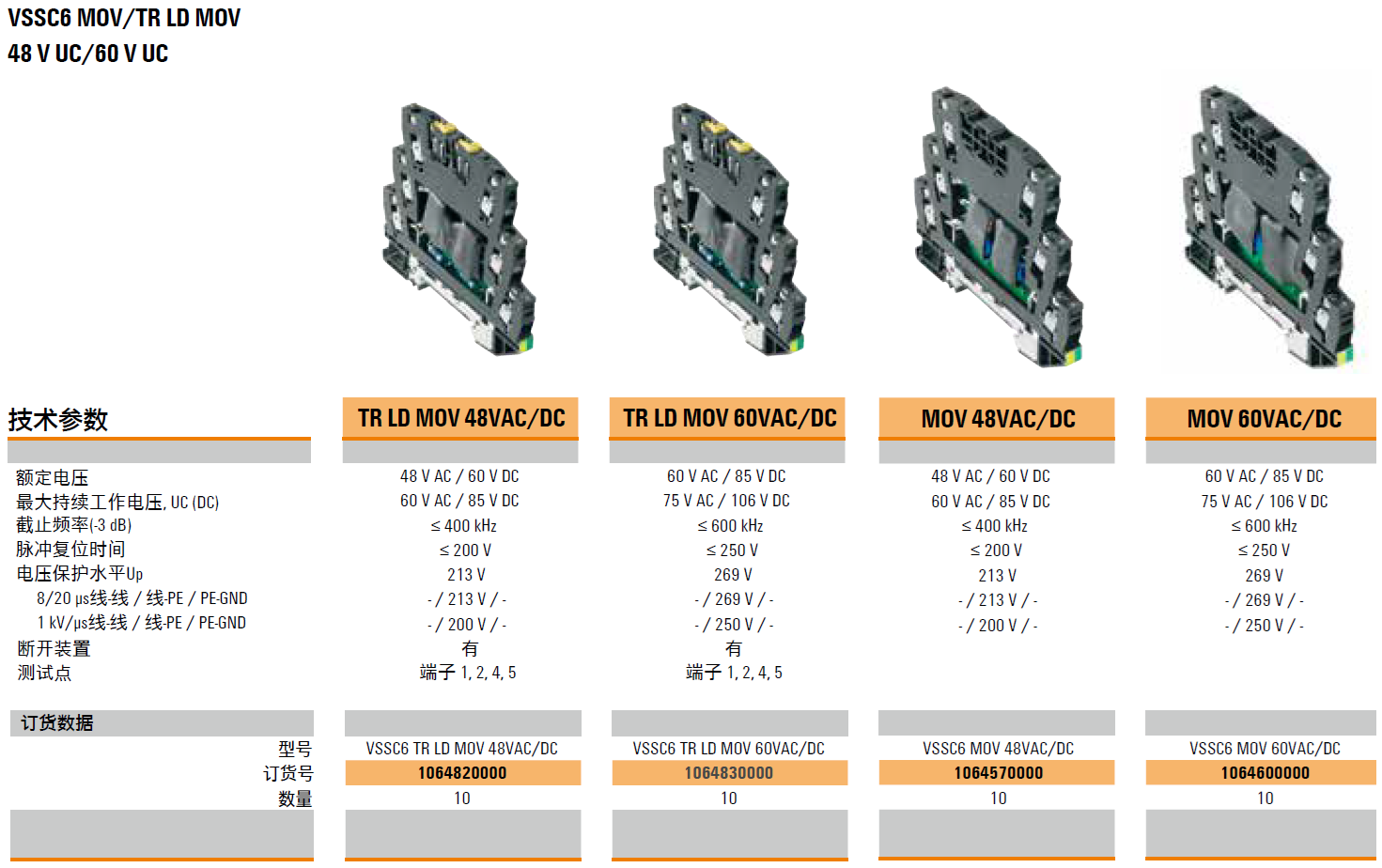 VSSC6 MOV 48VAC/DC(1064570000)，VSSC6 MOV 60VAC/DC(1064600000)，VSSC6 TR LD MOV 48VAC/DC(1064820000)，VSSC6 TR LD MOV 60VAC/DC(1064830000)