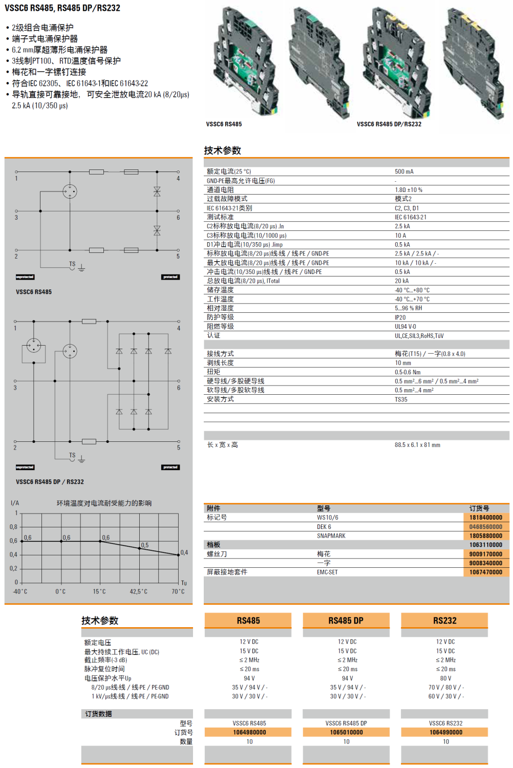 VSSC6 RS485 DP 魏德米勒信號電涌保護器：工業(yè)通