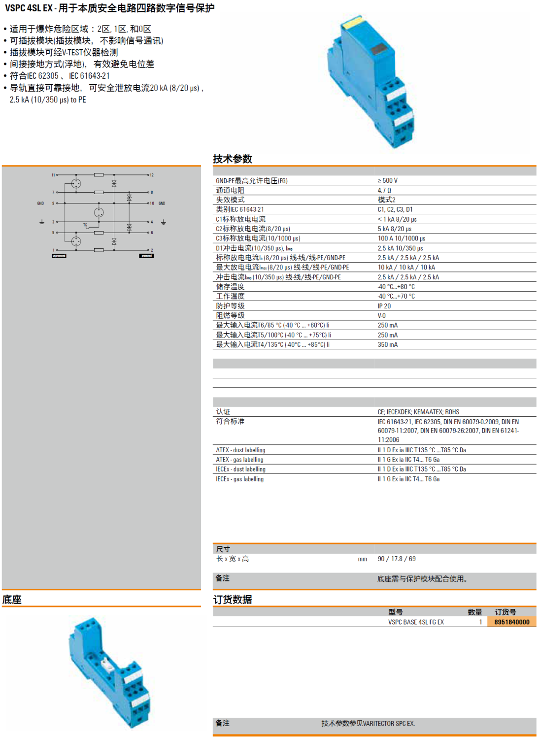 VSPC BASE 4SL FG EX 魏德米勒本質(zhì)安全電路數(shù)字信號(hào)電涌保護(hù)器底座解析