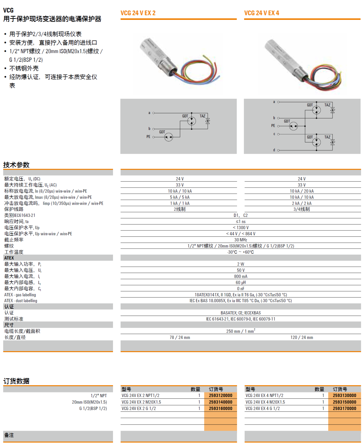 VCG 24V EX 2 M20X1.5 魏德米勒防爆型電涌保護器