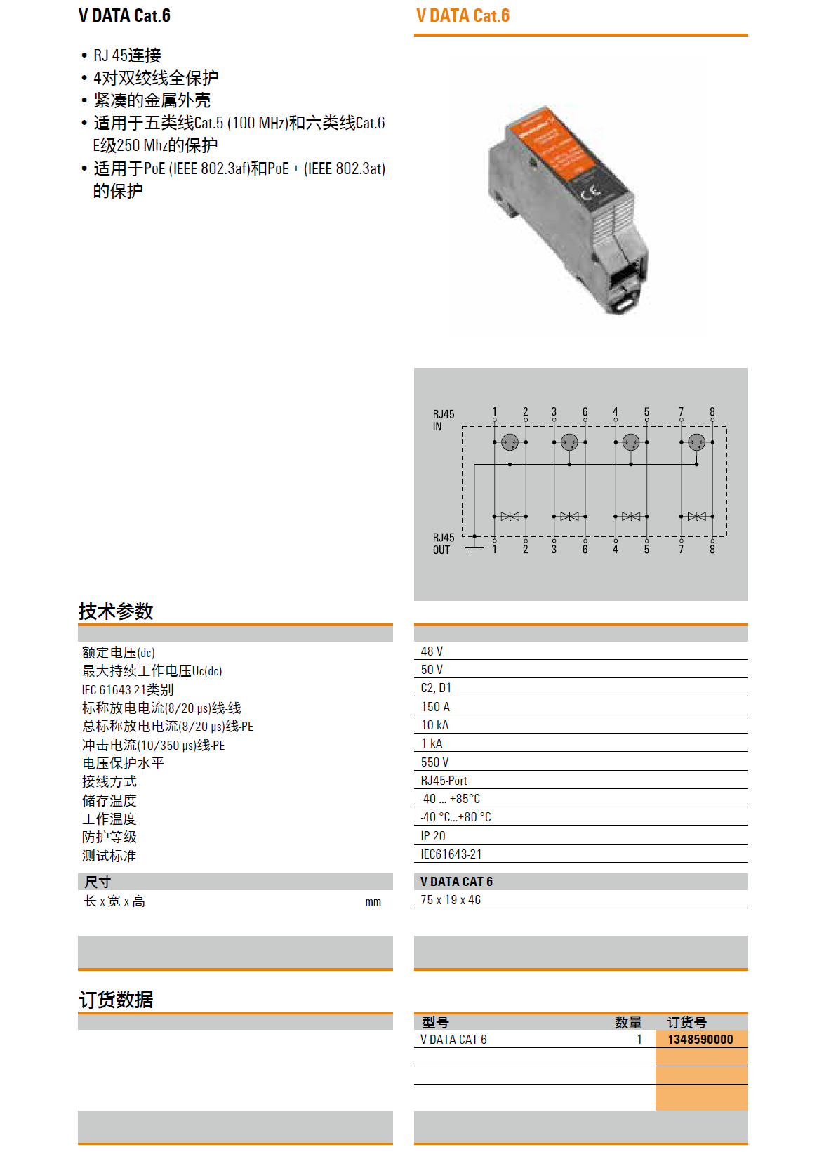 VARITECTOR DATA CAT6 魏德米勒RJ45電涌保護器解
